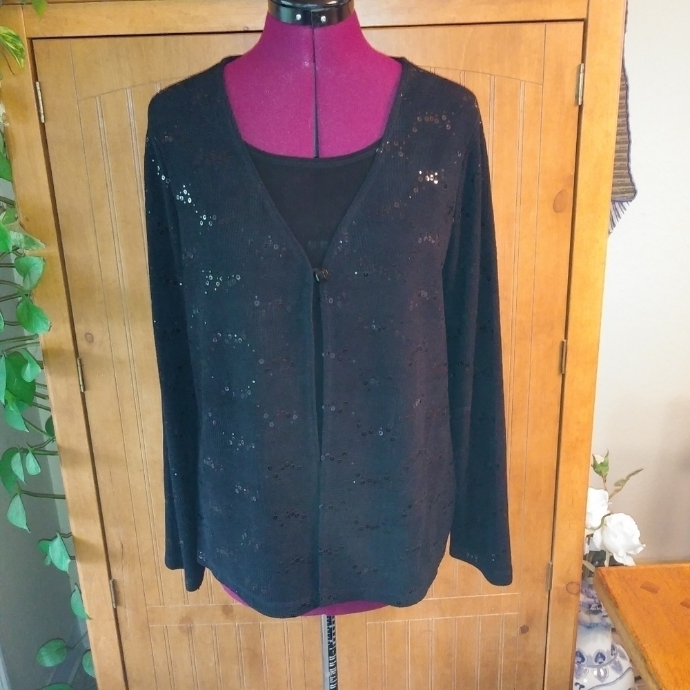 JM Collection Black Sequined Sweater & Shell